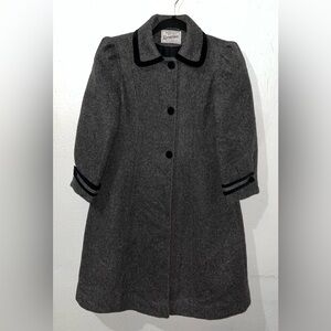 Vintage Rothschild Pea Coat Puff Sleeves Velvet Trim w/Bow On Back, Girls Sz 10